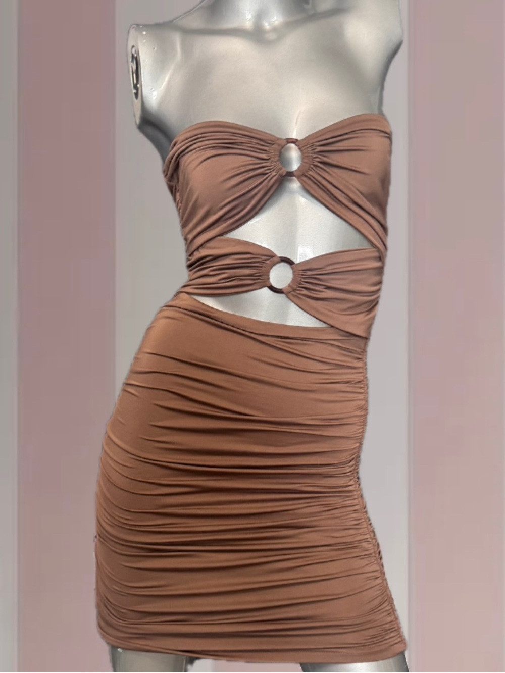 SWS Slinky Cut-Out Brown Mini Dress